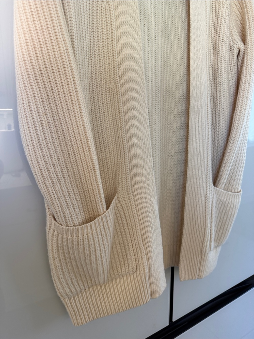 Theory Cream Open-Front Ribbed Cardigan - Picture 3 of 6